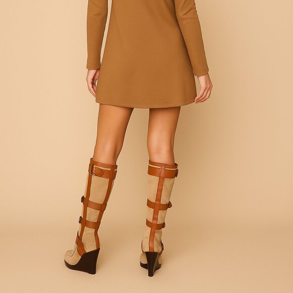 L.A.M.B. Suede & Leather Wedge Boots — Size 6 - Picture 3 of 14